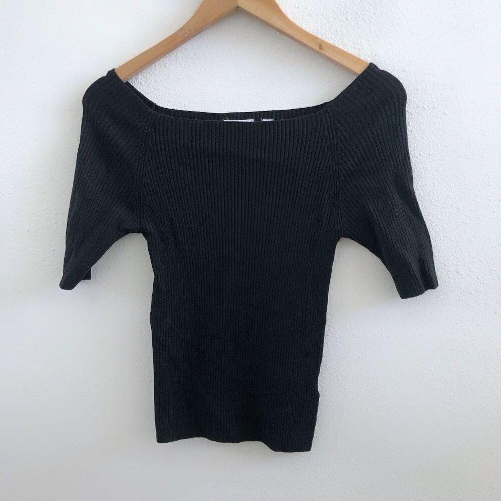 ANTHROPOLOGIE‎ Boat Neck 3/4 Sleeves Knit Top No Size Tag Check Measurements